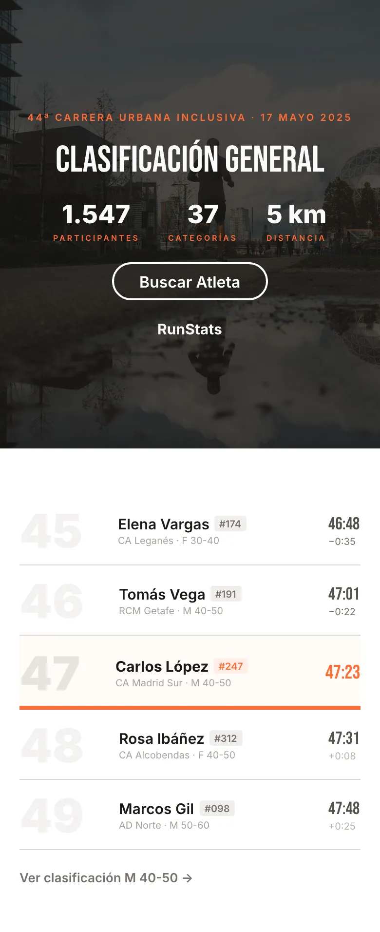 Mobile · Pantalla 3 · Clasificación General