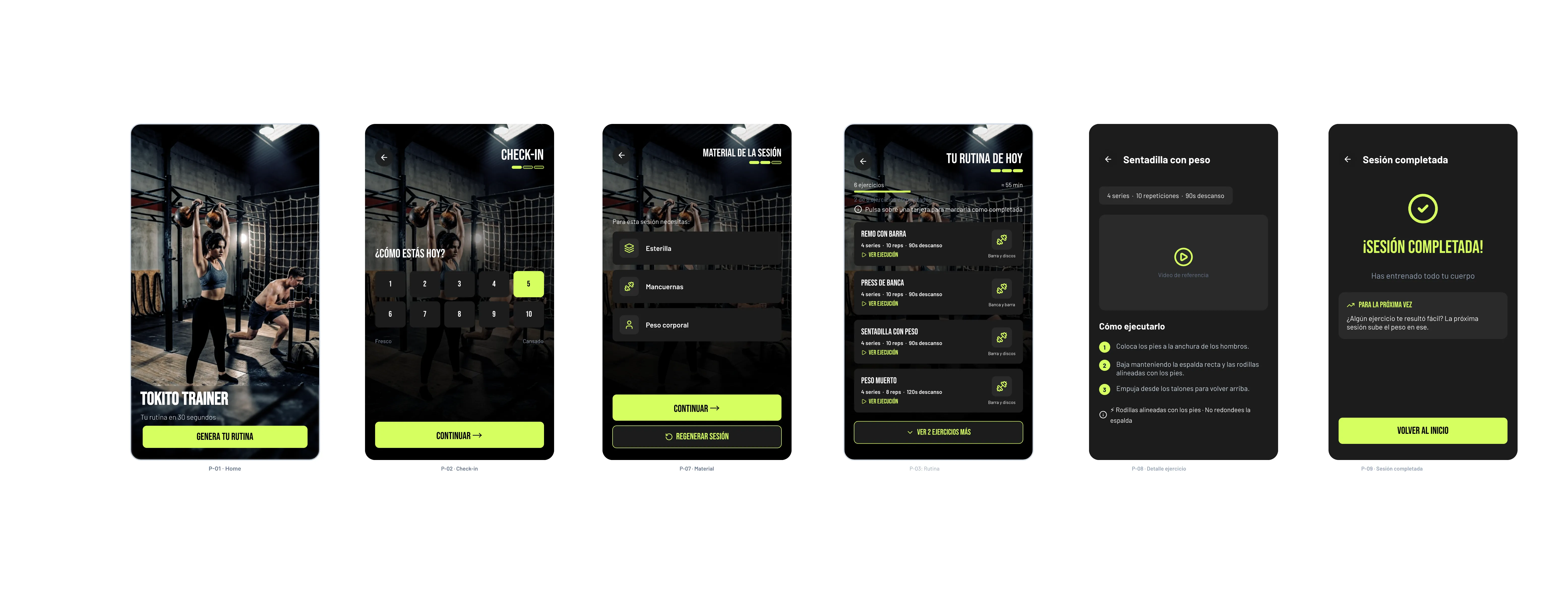 Tokito Trainer — diseño final mobile